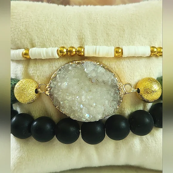 NWT Ryze Natural Stone White Druzy, Jasper, & Heishi Beaded Staxx Bracelets - Picture 3 of 7
